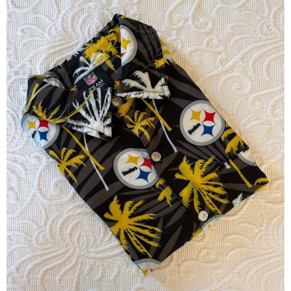 FOCO Pittsburgh Steelers Black Floral Button Up Shirt Womens Small NFL Tropical